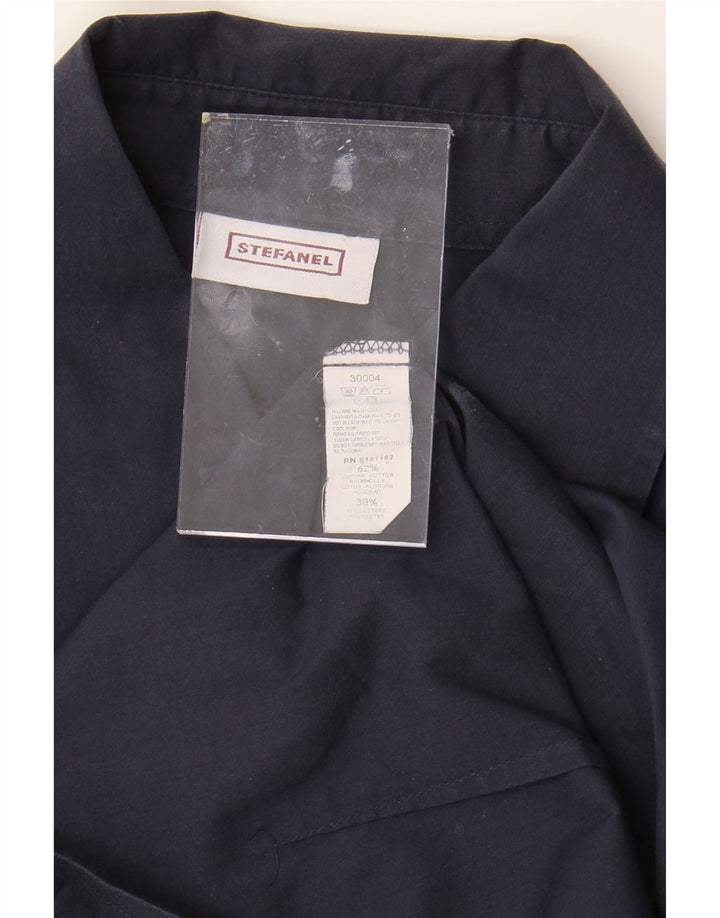 STEFANEL Womens Ruffle Front Shirt UK 12 Medium Navy Blue Cotton Vintage Stefanel and Second-Hand Stefanel from Messina Hembry 