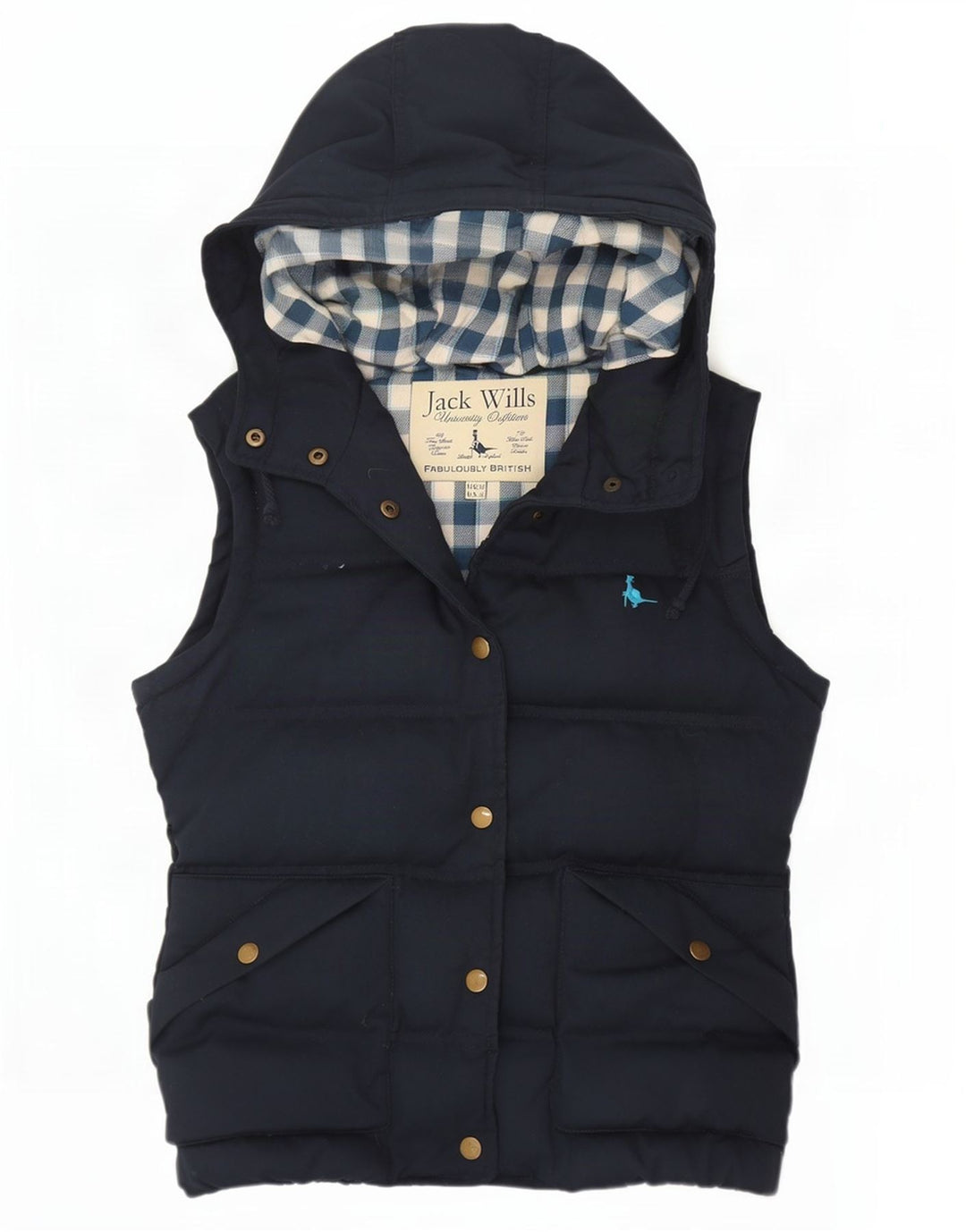 Jack Wills Wattierte Damenweste mit Kapuze, UK 10, Größe S, Marineblau, Polyester