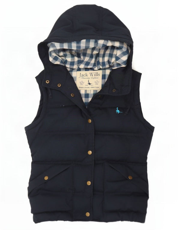 Jack Wills Wattierte Damenweste mit Kapuze, UK 10, Größe S, Marineblau, Polyester