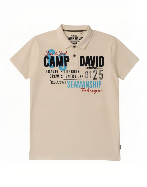 Camp David Herren-Poloshirt mit Grafik, 3XL, weiße Baumwolle