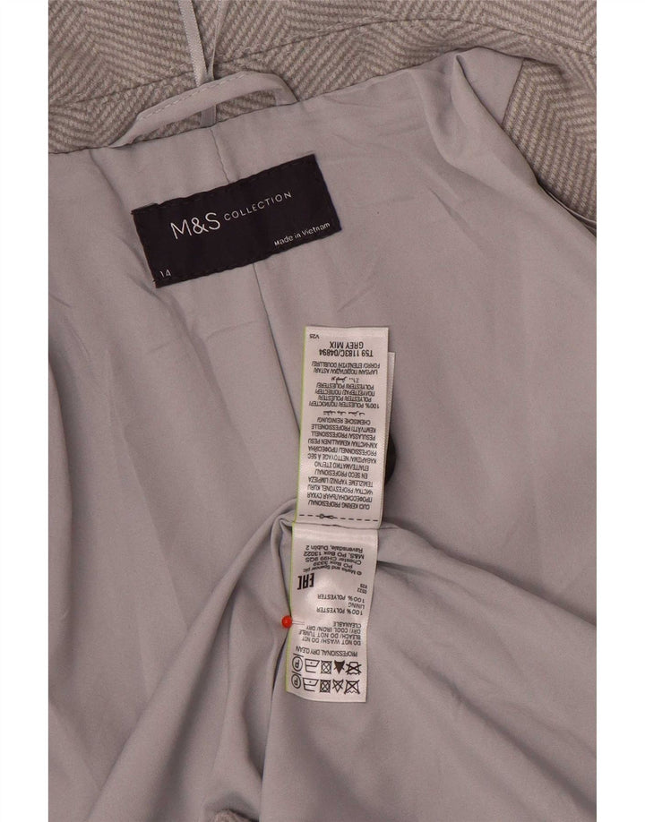 Marks & Spencer Damenmantel UK 14 Large Graues Fischgrätenmuster aus Polyester