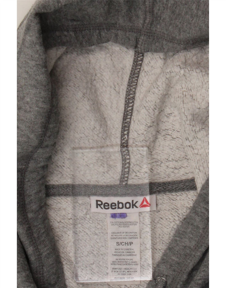 Reebok Herren-Kapuzenpullover mit Reißverschluss, klein, graue Baumwolle