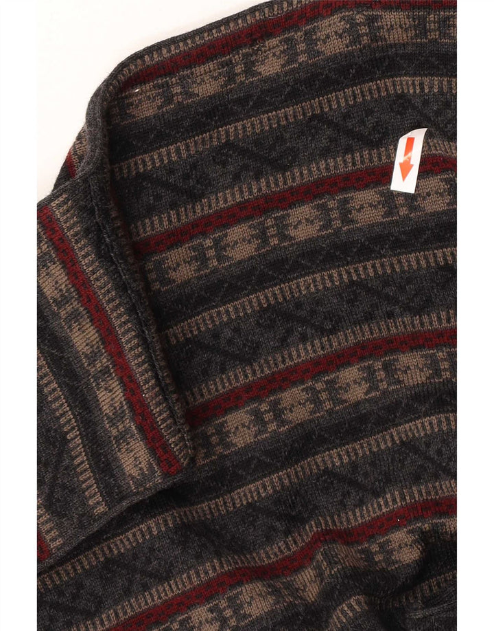 Vintage Herren Strickweste Mittelgrau Fair Isle Schurwolle