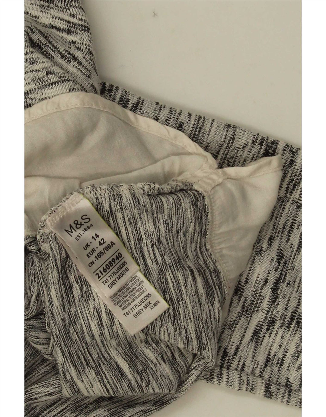 Marks & Spencer Damen-Top, 3/4-Ärmel, UK-Größe 14, Größe L, grau gesprenkelte Baumwolle