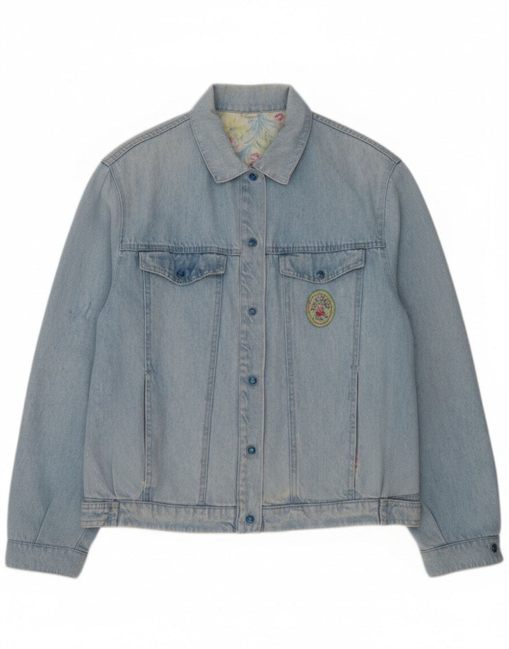 Vintage Damen Grafische Jeansjacke IT 44 Mittelblau geblümt