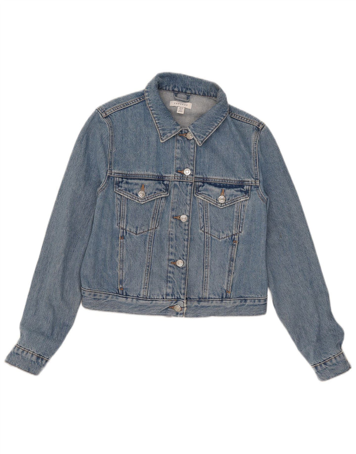 Topshop Damen Crop Denim Jacke UK 10 Small Blau Baumwolle
