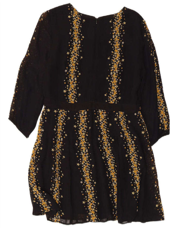 MONSOON Damen-Kleid mit abstraktem Muster, 3/4-Ärmel, A-Linie, Gr. 12, Mittelschwarz