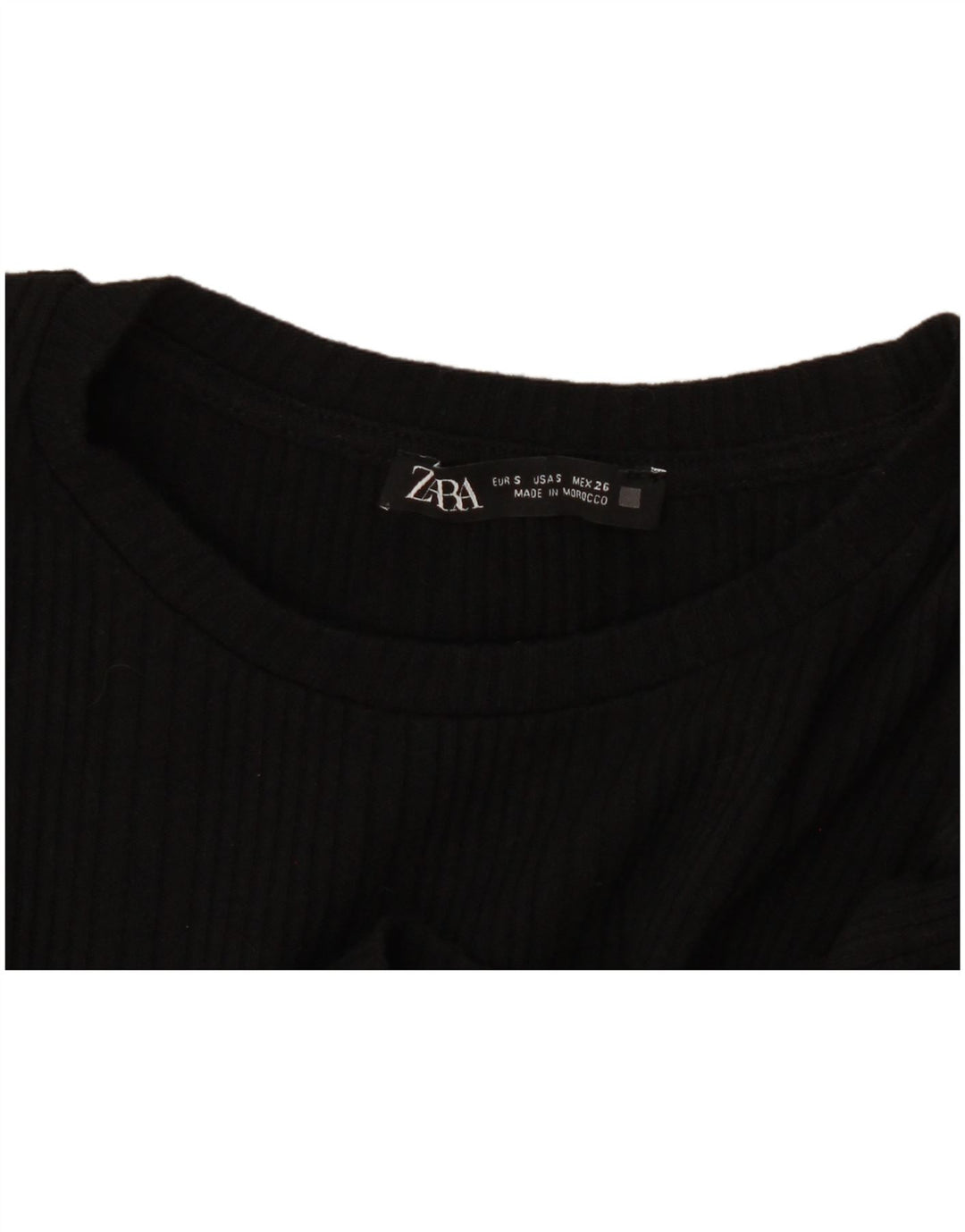 Zara Damen Crop Langarm Bluse Top UK 10 Small Schwarz