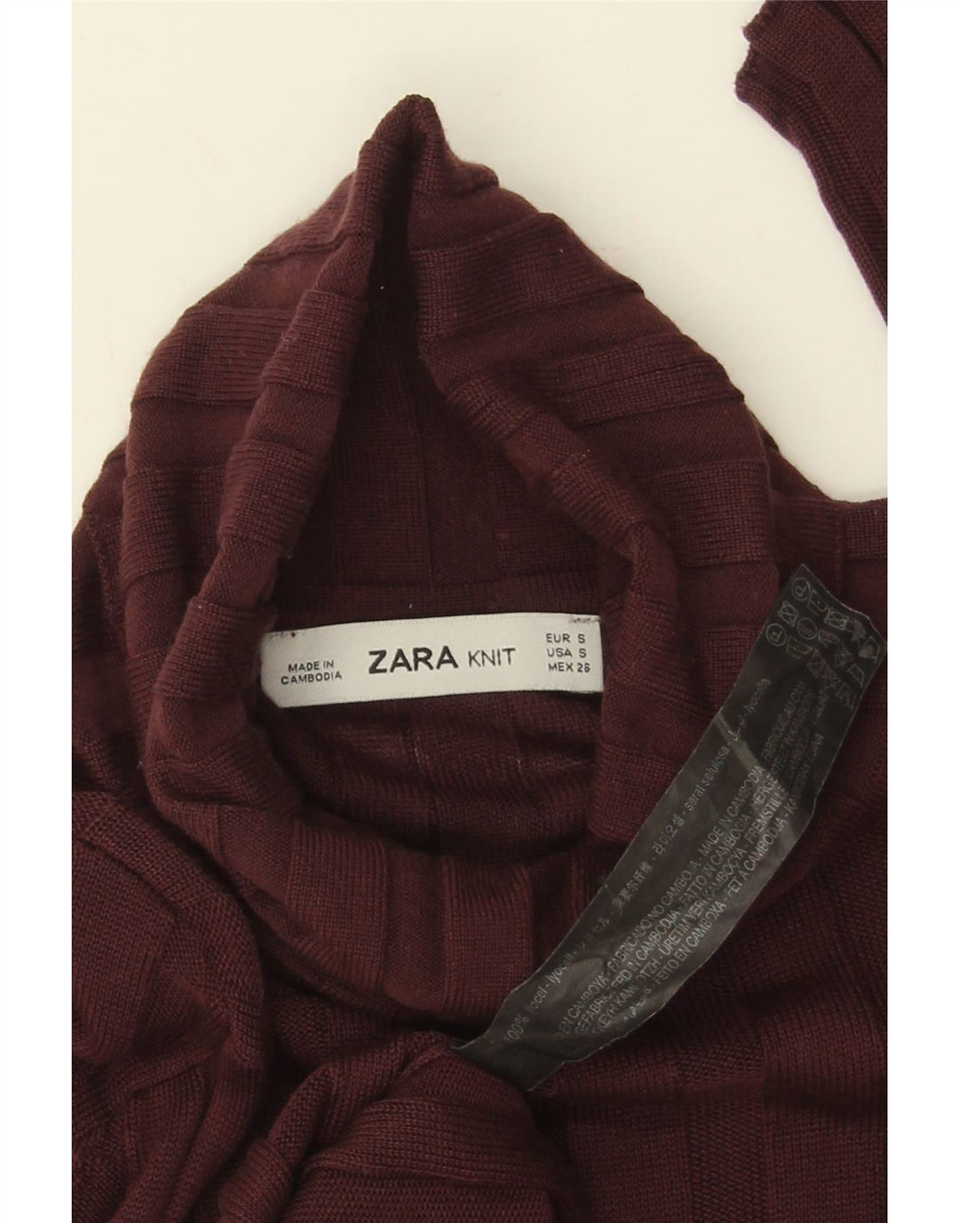 Zara Damen-Blusenoberteil mit Rollkragen, Gr. 10, klein, Burgunderrot, Lyocell