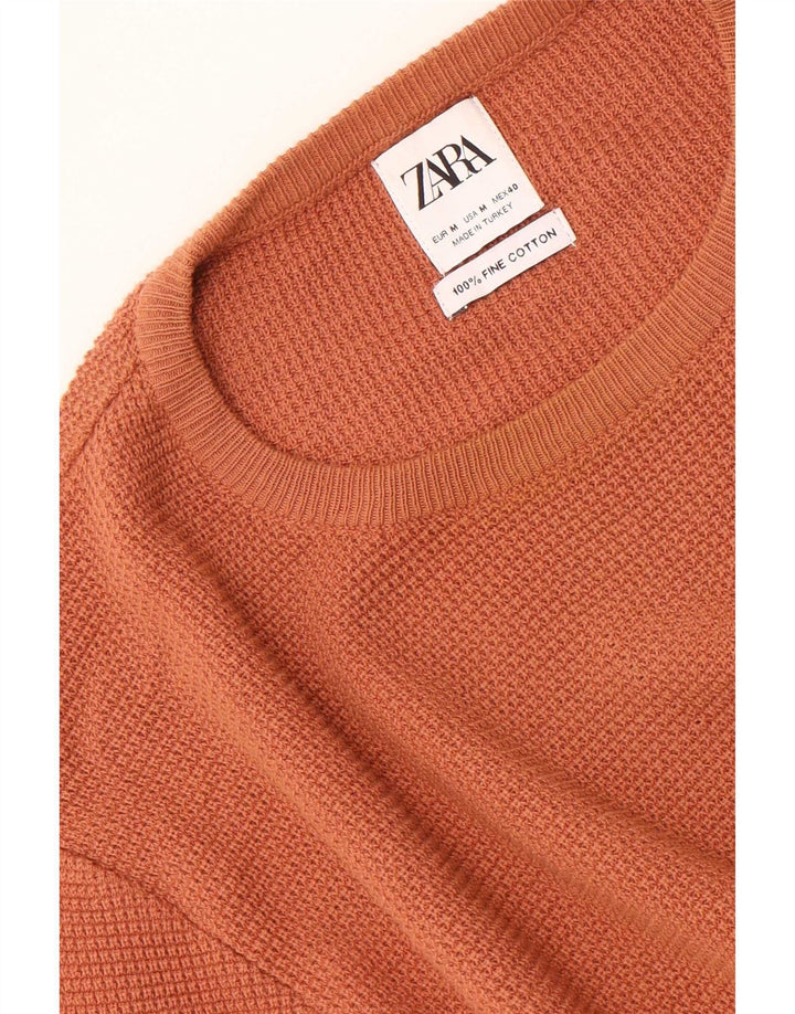 Zara Herren-Pullover mit Rundhalsausschnitt, mittelorange Baumwolle