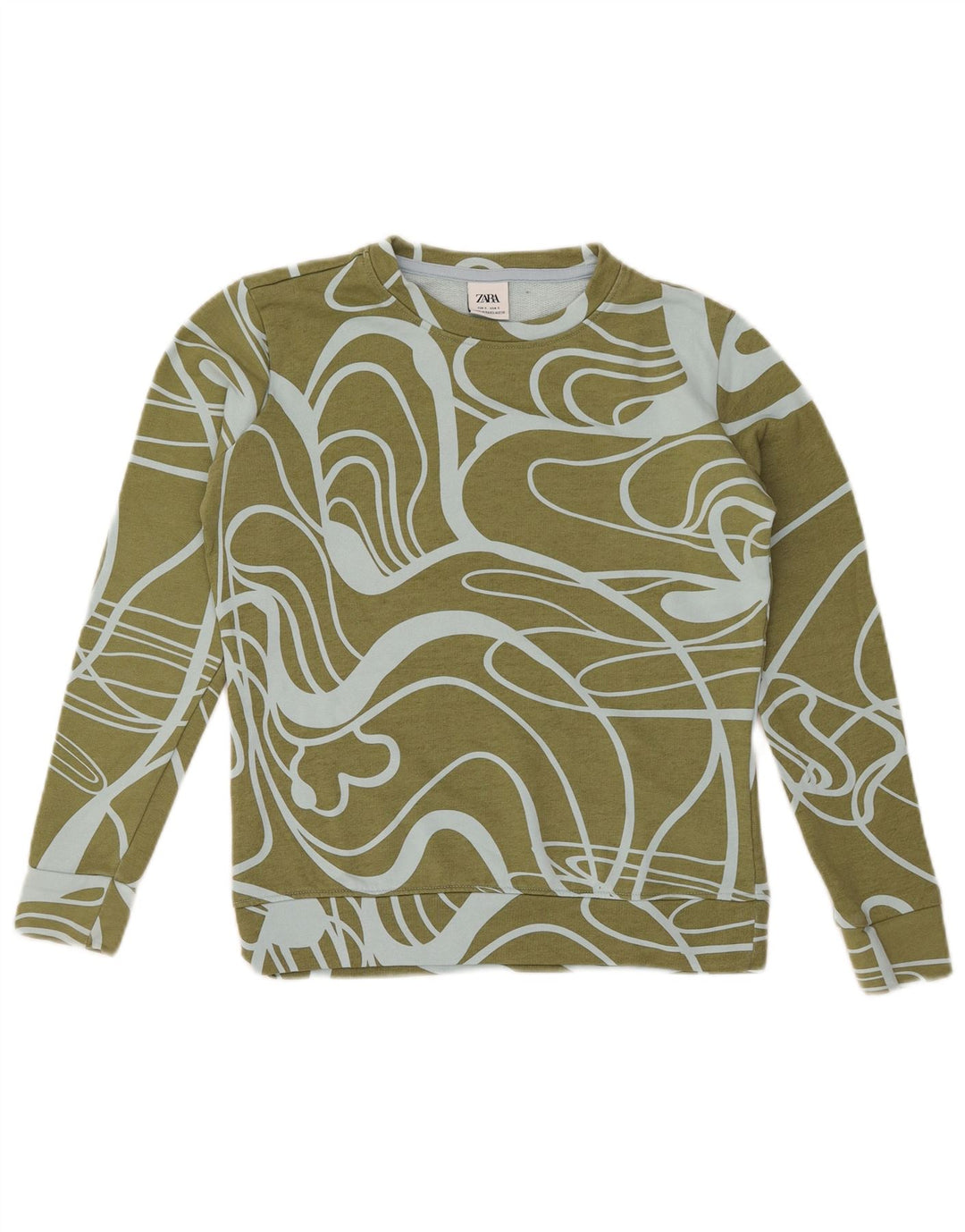 Zara Damen-Sweatshirt mit abstraktem Muster, übergroß, Gr. 10, Small Khaki