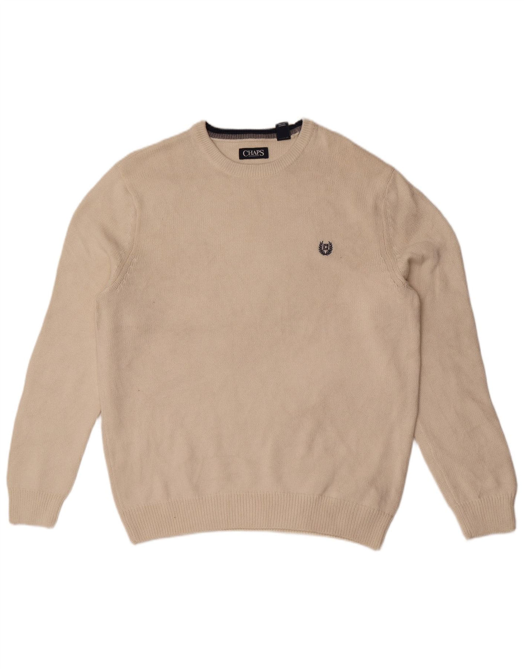 Chaps Herren-Pullover mit Rundhalsausschnitt, groß, cremefarbene Baumwolle