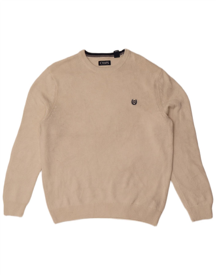 Chaps Herren-Pullover mit Rundhalsausschnitt, groß, cremefarbene Baumwolle
