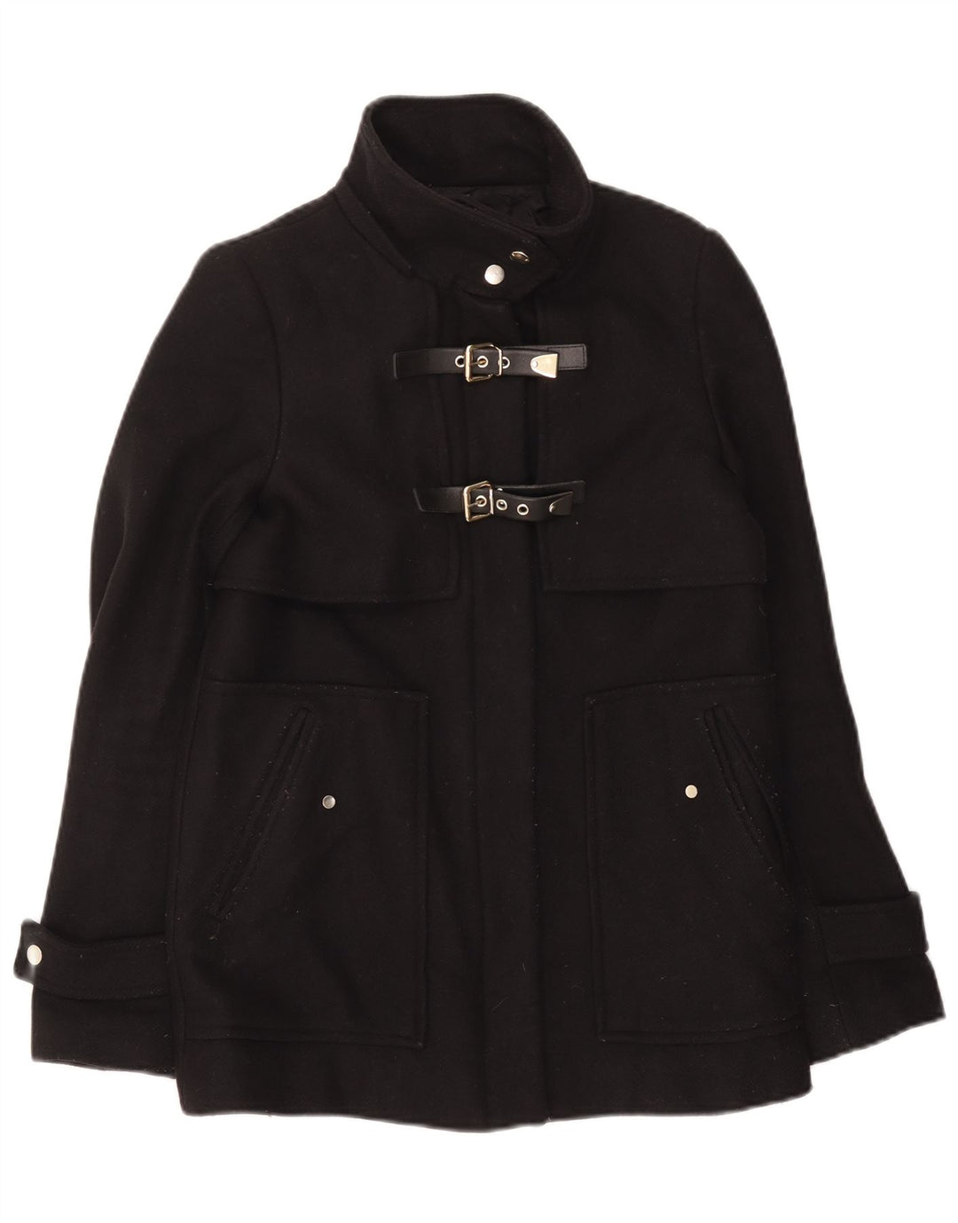 Zara Damen Mantel UK 10 Small Schwarz Polyester