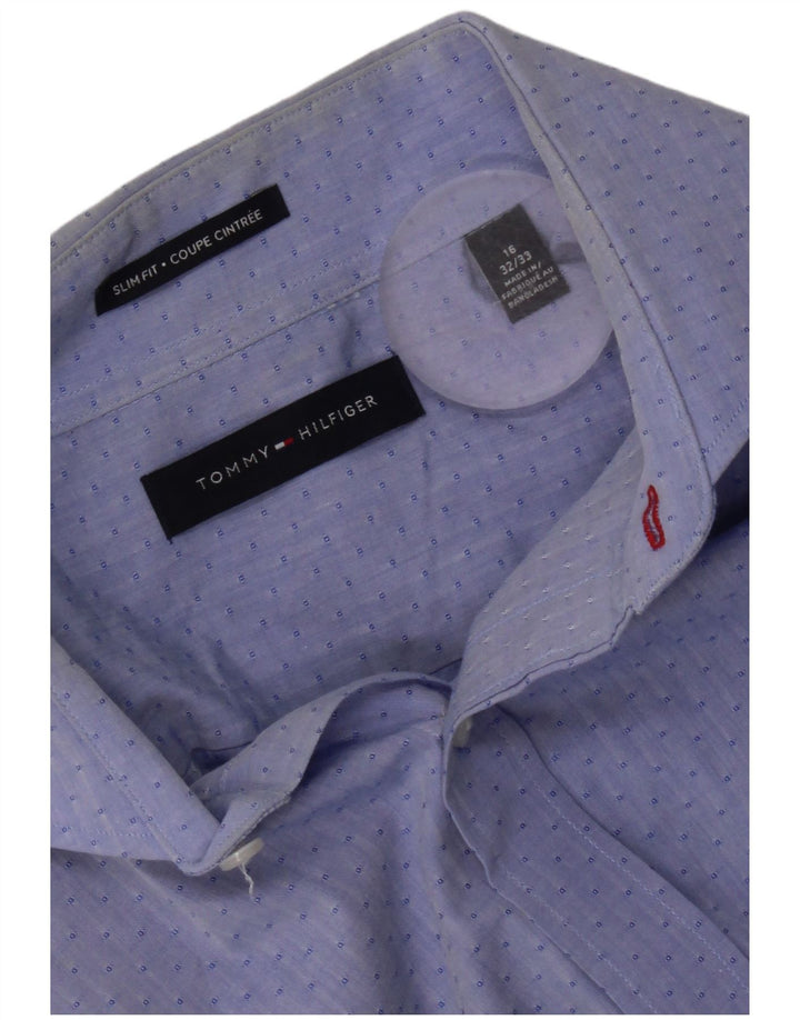 Tommy Hilfiger Herren-Slim-Fit-Hemd, Größe 16, groß, blau, geometrisch