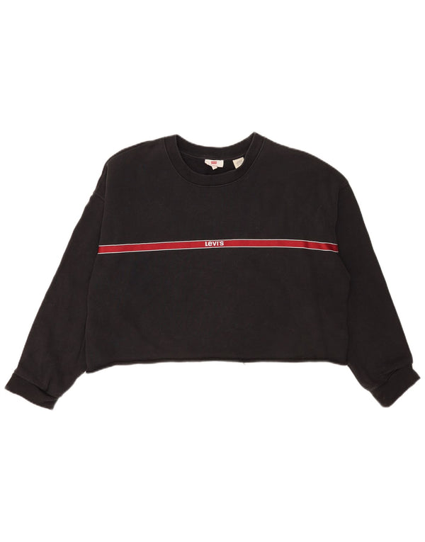 Levi's Damen Crop Oversized Sweatshirt Pullover UK 16 Large Grau gestreift