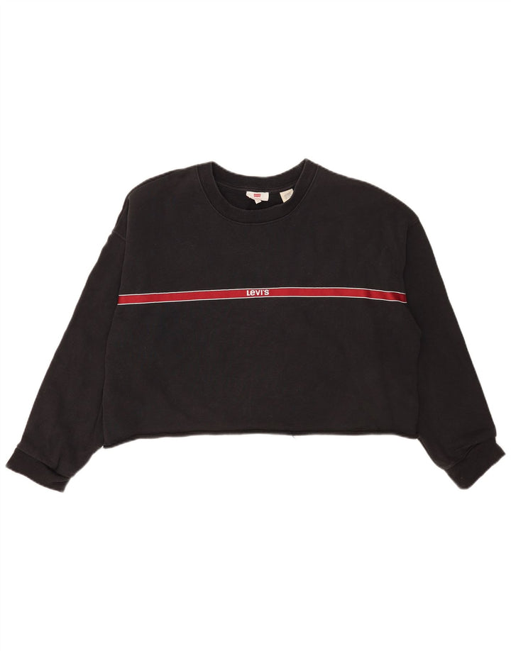 Levi's Damen Crop Oversized Sweatshirt Pullover UK 16 Large Grau gestreift