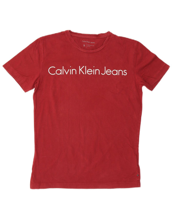 CALVIN KLEIN JEANS Herren Grafik T-Shirt Top Small Rot Baumwolle