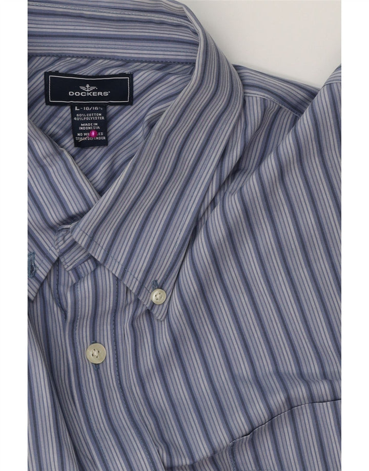 DOCKERS Herrenhemd Größe 16 16 1/2 Große blau gestreifte Baumwolle