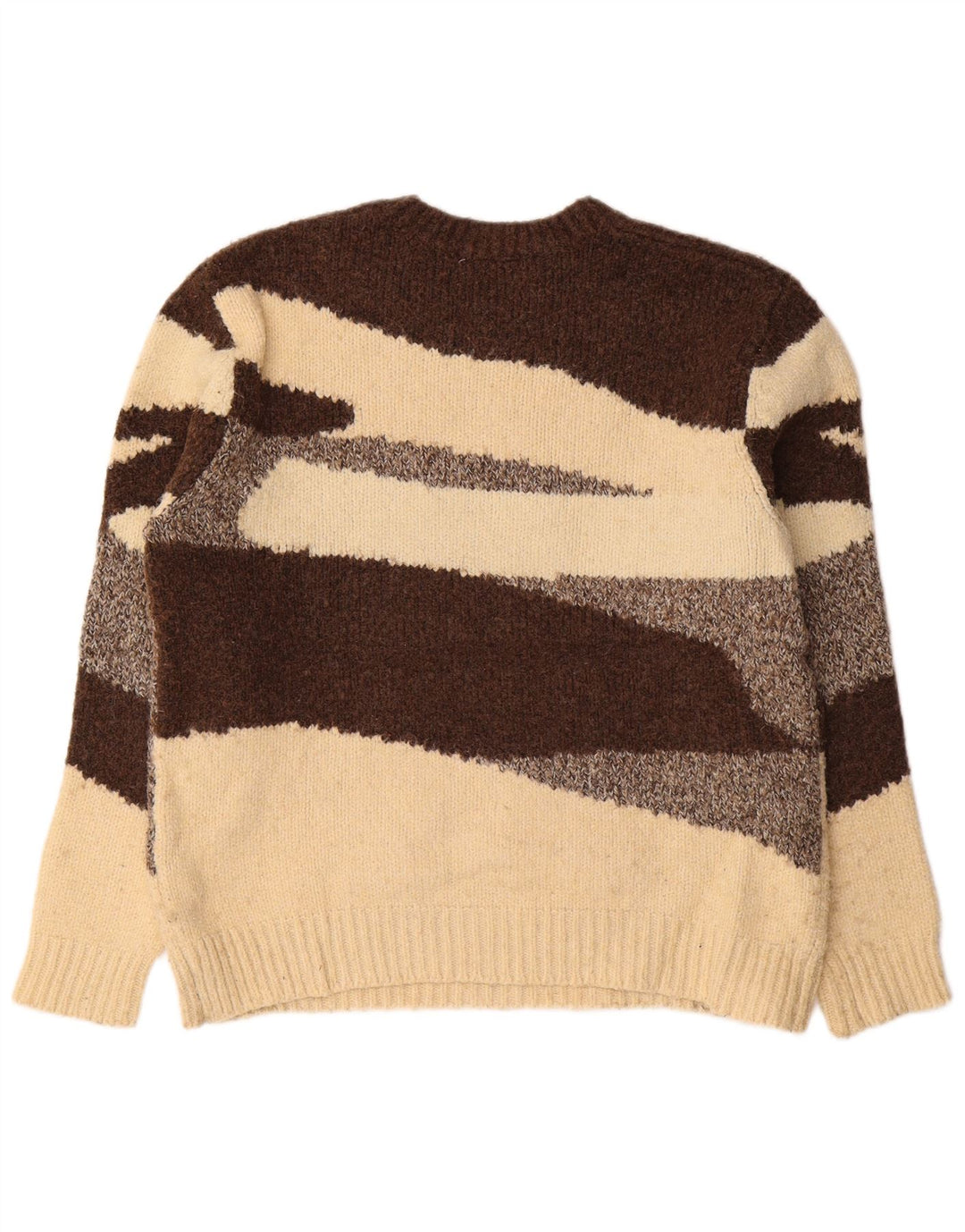 Zara Herren-Pullover mit Rundhalsausschnitt, mittelbraunes Farbblock-Polyester
