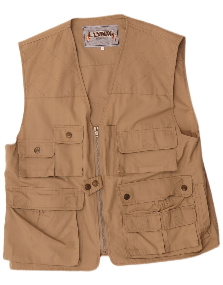 VINTAGE Herren-Utility-Gilet UK 40 Large Beige Polyester