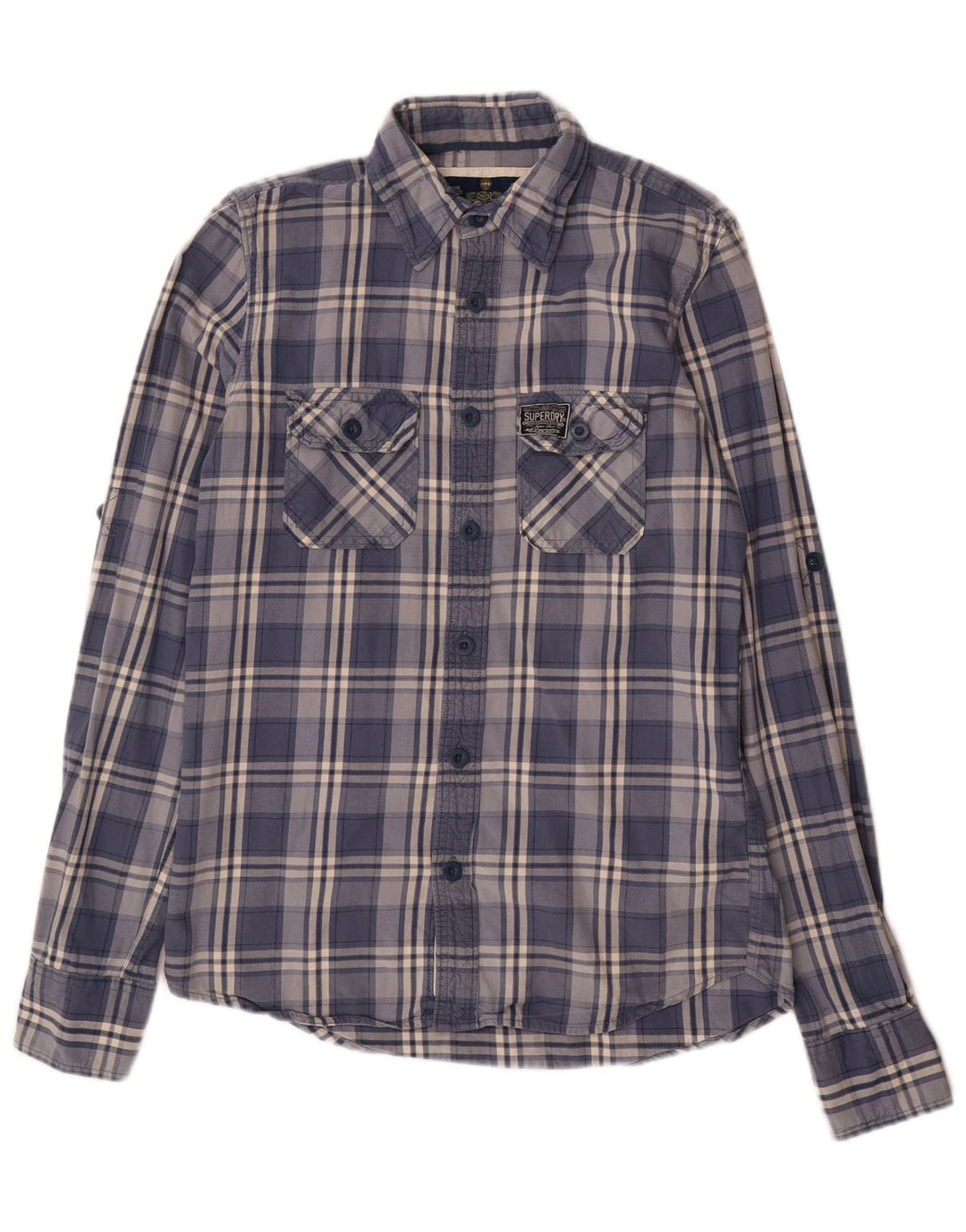 Superdry Herren-Flanellhemd aus mittelblau karierter Baumwolle