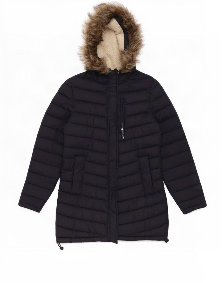 Superdry Wattierte Jacke mit Kapuze für Damen, UK 14, mittelmarineblaues Nylon