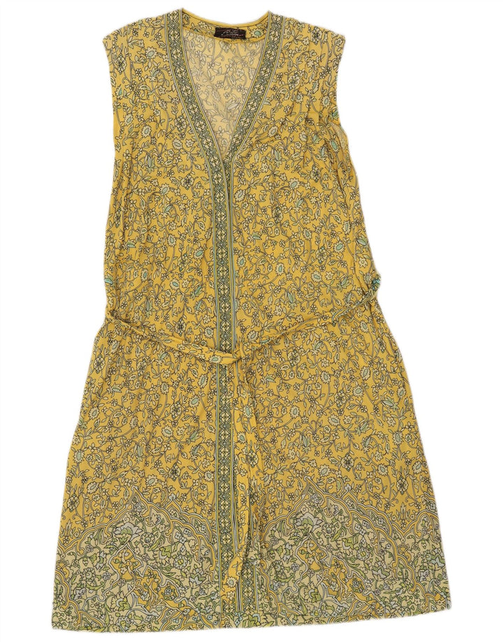Vintage Damen Ärmelloses Loose Fit Basic Kleid IT 42 Mittelgelb Paisley