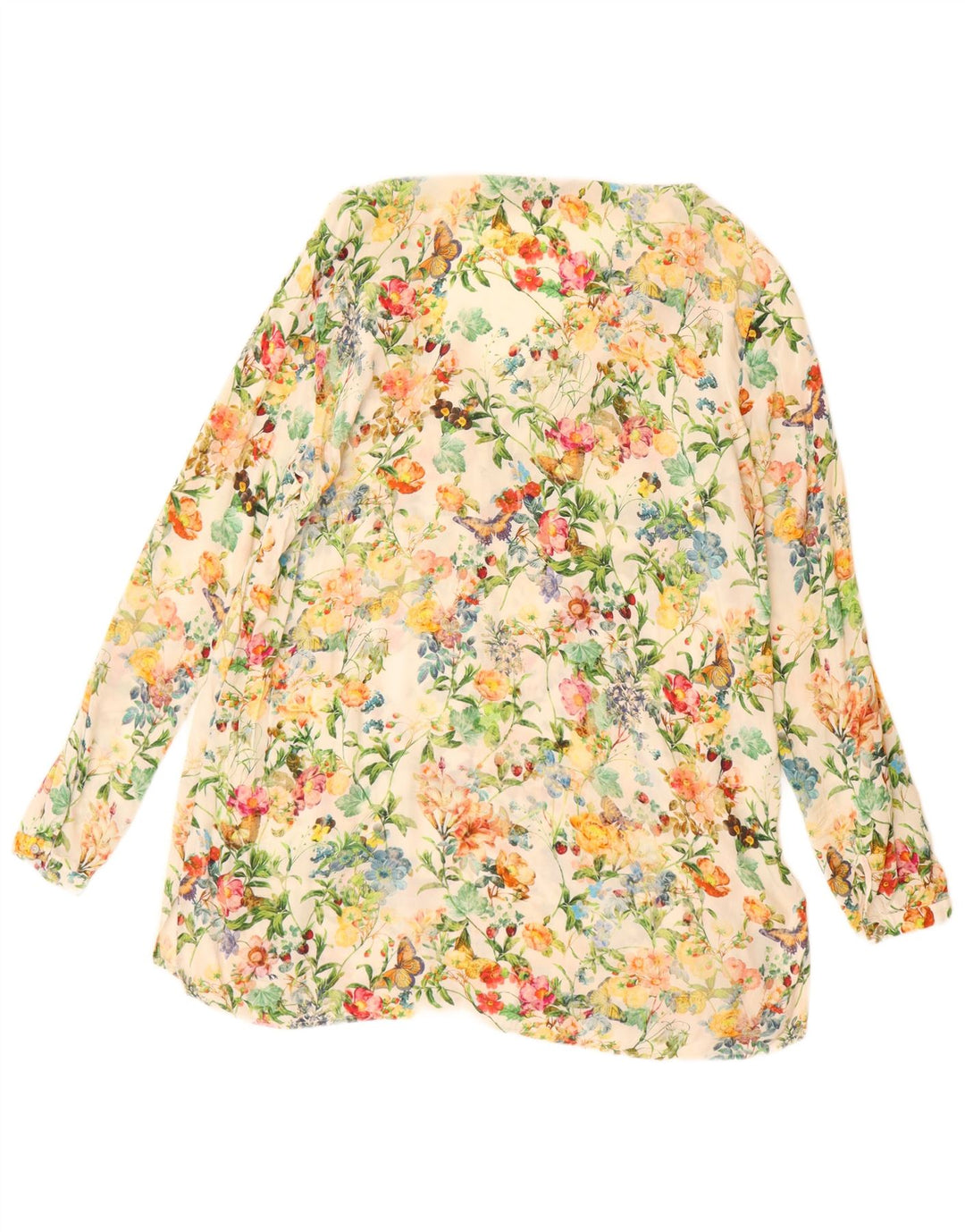 ZARA Damen Longline-Langarmblusenoberteil UK 16 Large Off White Floral