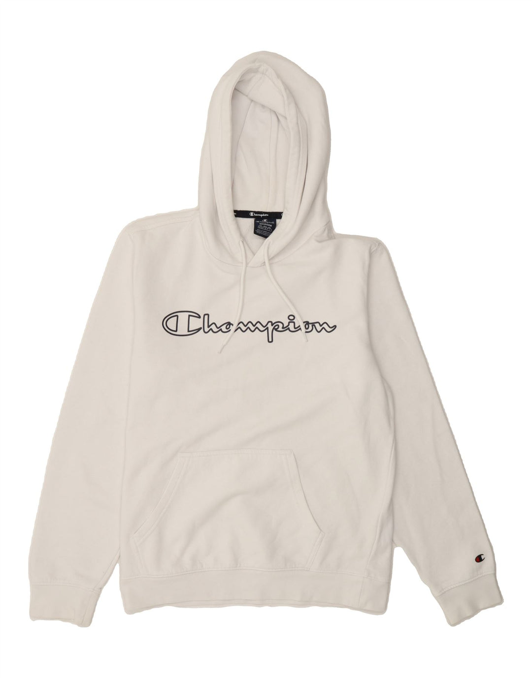 CHAMPION Mens Graphic Hoodie Jumper Medium White Cotton Vintage Champion and Second-Hand Champion from Messina Hembry 