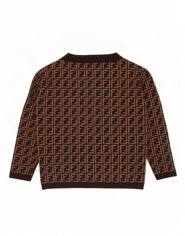 Vintage Damen Pullover mit grafischem U-Boot-Ausschnitt, UK 14, Mittelbraun