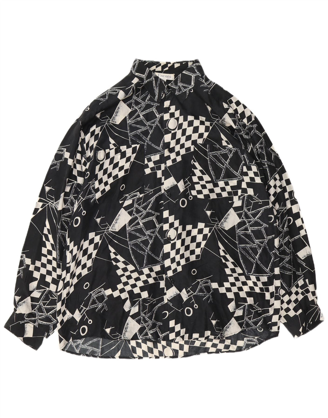 VINTAGE Herrenhemd XL schwarze geometrische Seide