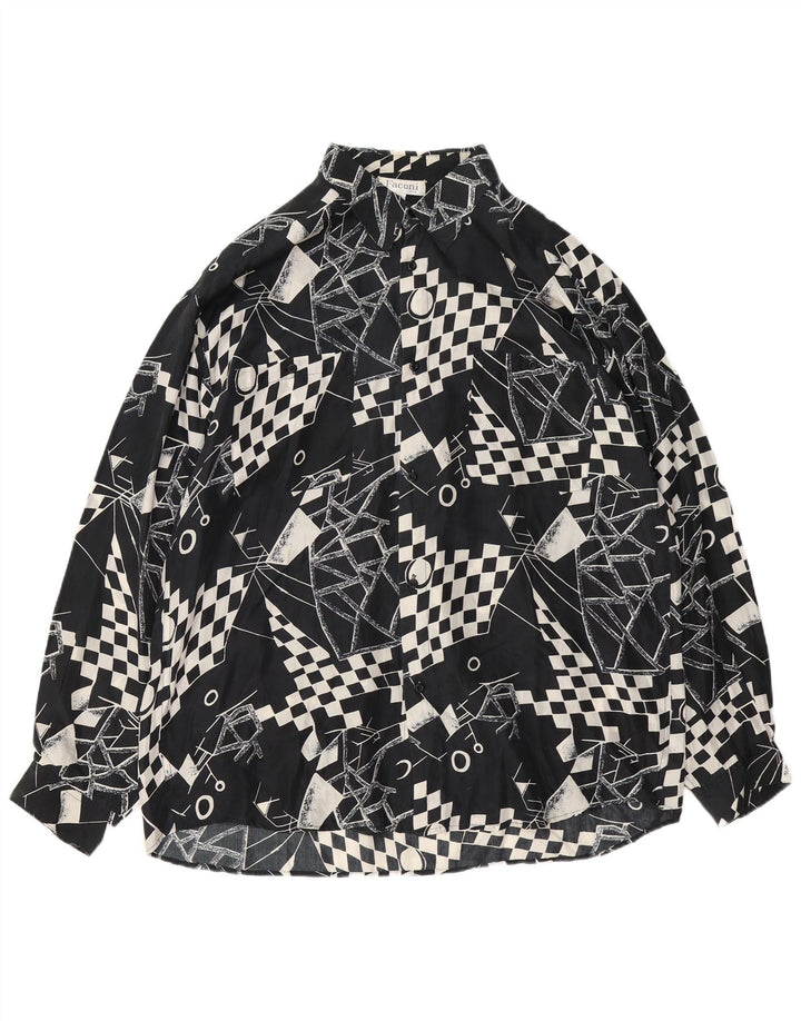 VINTAGE Herrenhemd XL schwarze geometrische Seide