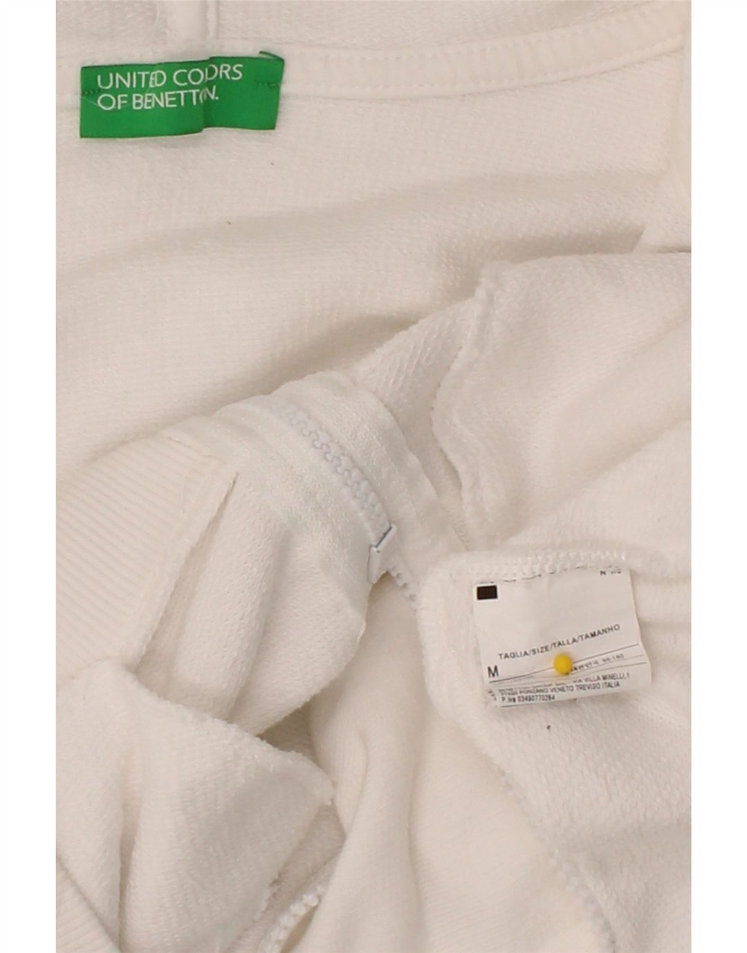 BENETTON Womens Zip Hoodie Sweater UK 14 Medium White Cotton Vintage Benetton and Second-Hand Benetton from Messina Hembry 