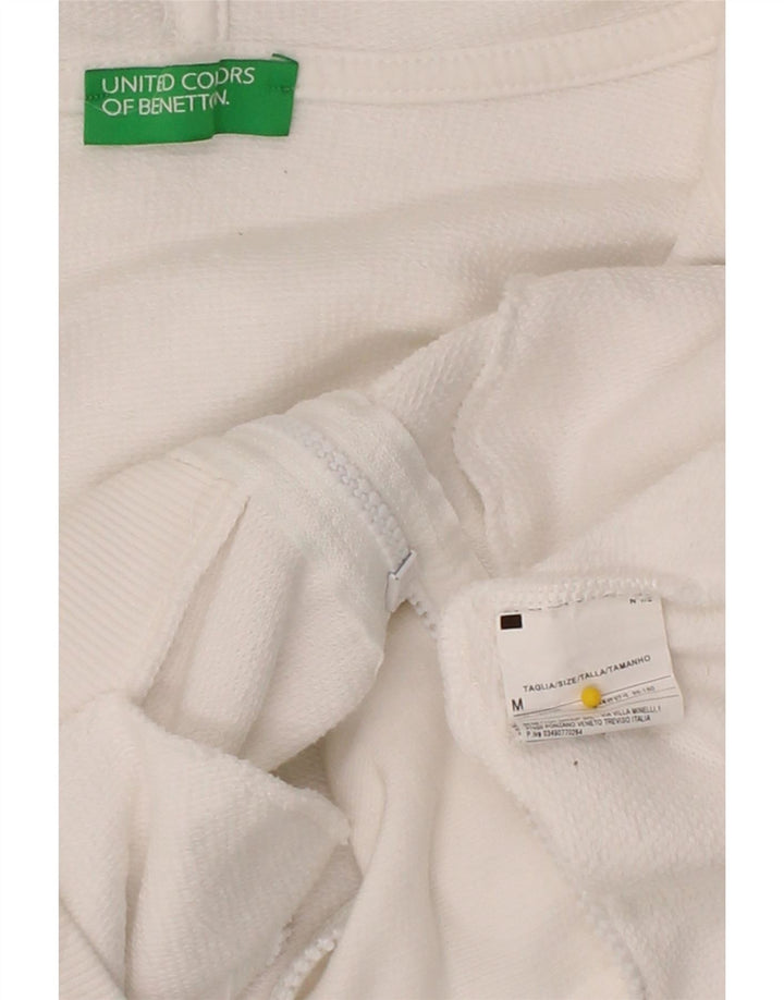BENETTON Womens Zip Hoodie Sweater UK 14 Medium White Cotton Vintage Benetton and Second-Hand Benetton from Messina Hembry 