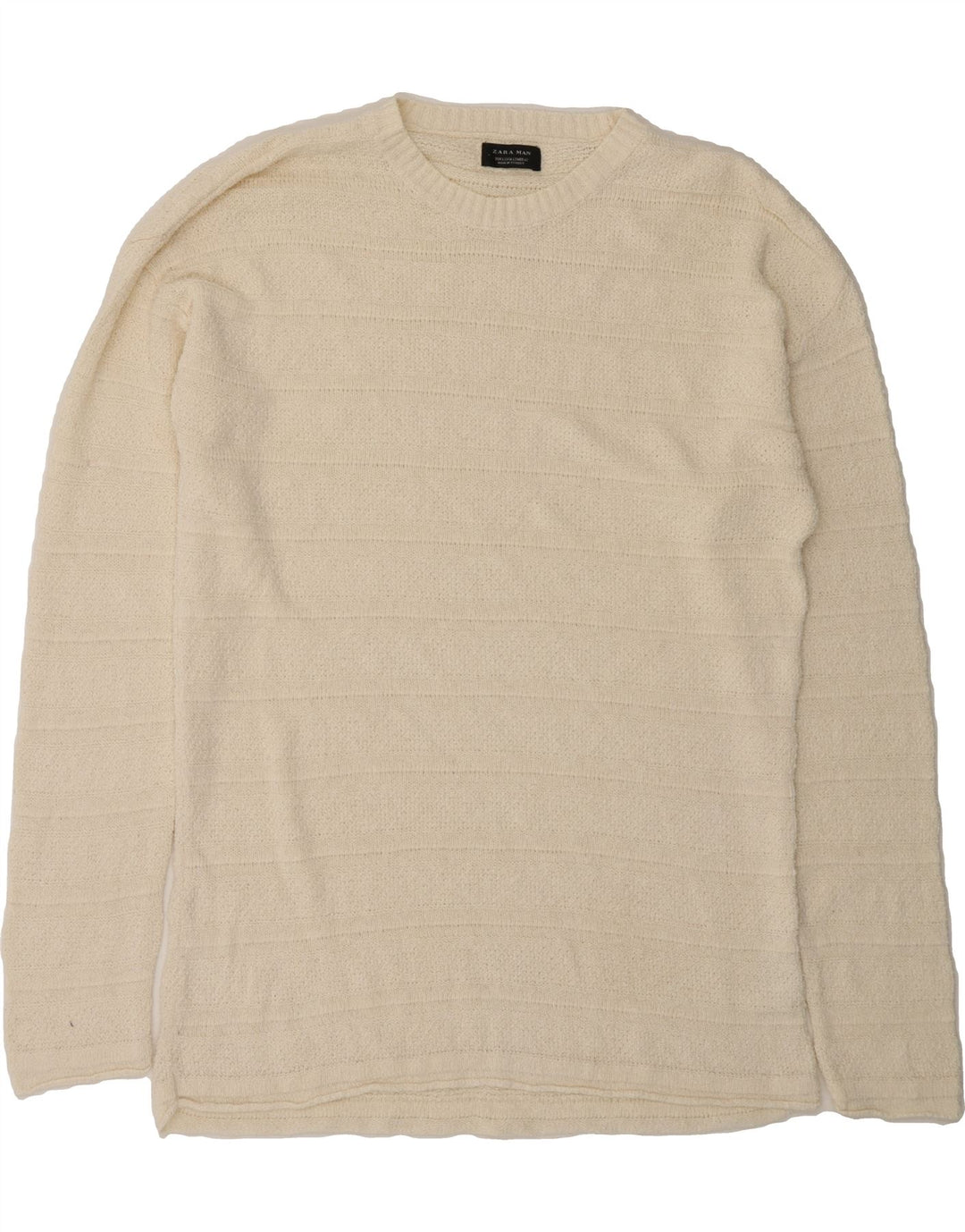 ZARA Mens Crew Neck Jumper Sweater Large Beige Cotton Vintage Zara and Second-Hand Zara from Messina Hembry 