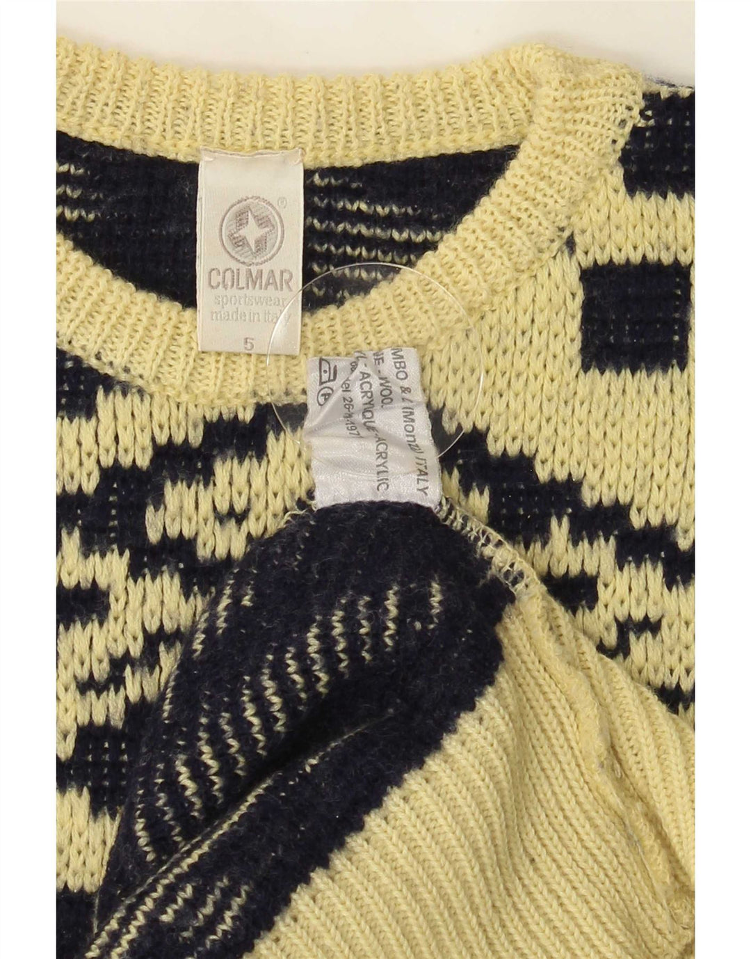 Colmar Herren-Pullover mit Rundhalsausschnitt, mittelgelbe geometrische Wolle