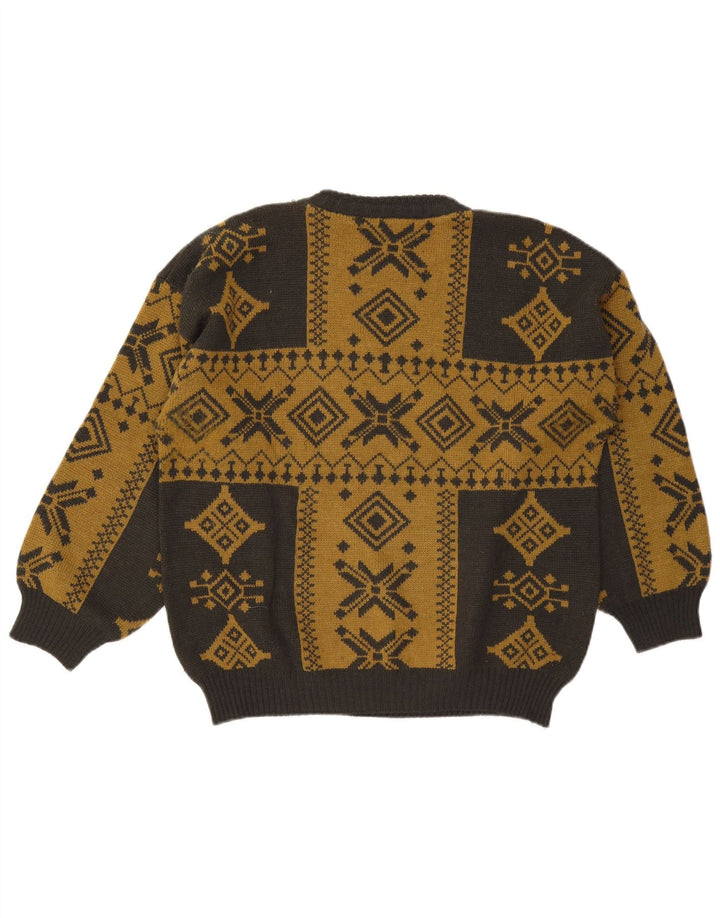 Island Herren-Pullover mit Rundhalsausschnitt, groß, Khaki, Fair Isle