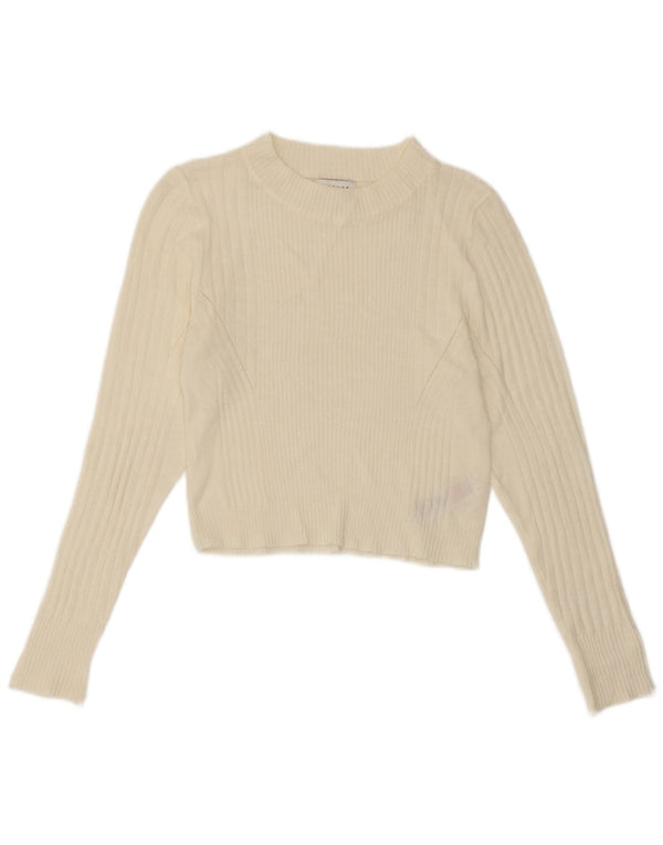 Topshop Damen Crop Crew Neck Pullover Pullover UK 14 Large Weiß Acryl