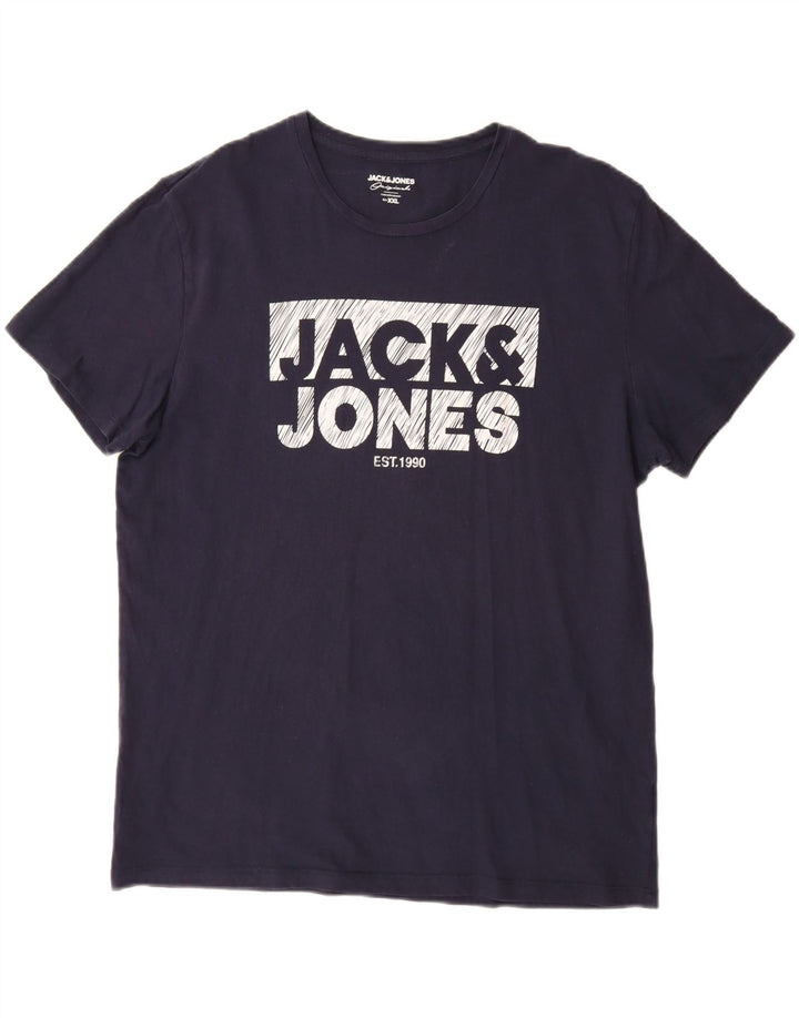 JACK & JONES Herren Grafik T-Shirt Top 2XL Marineblau Baumwolle