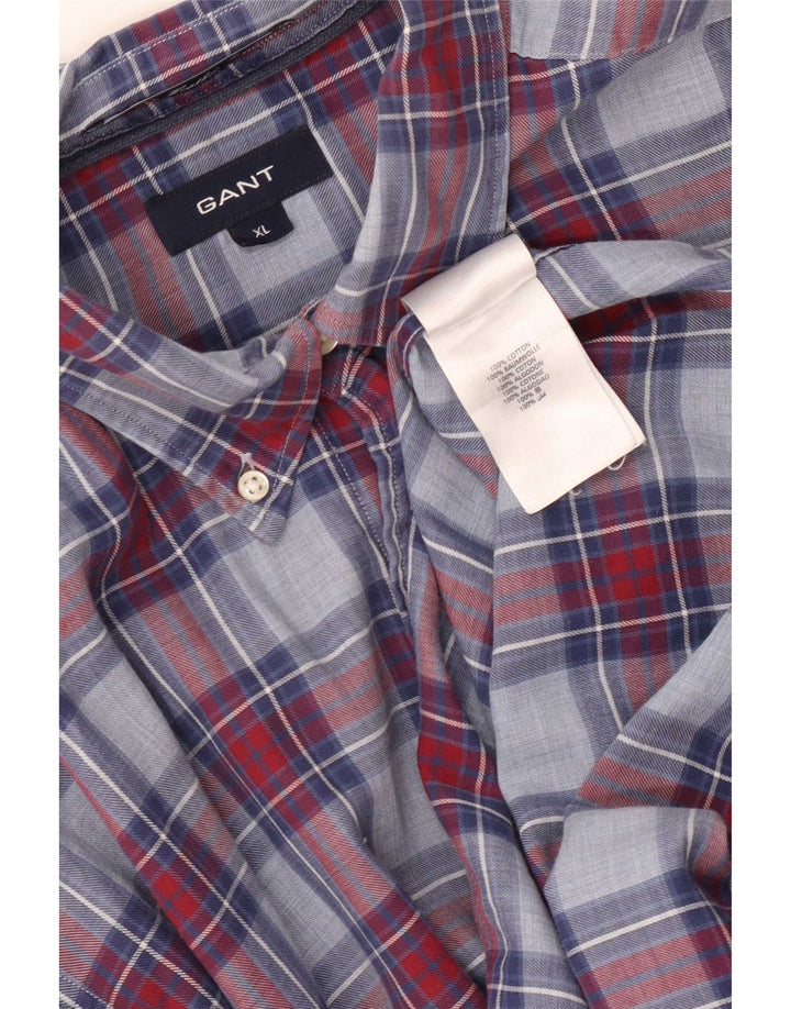 Gant Herrenhemd XL, marineblau, kariert, Baumwolle