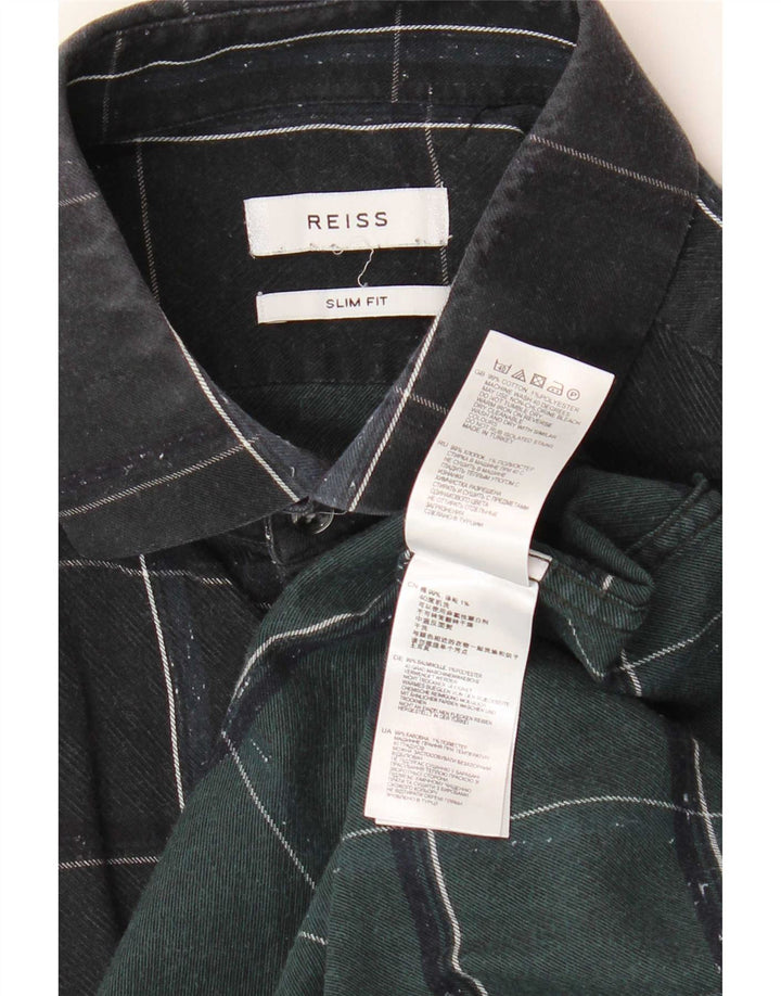 Reiss Slim-Fit-Flanellhemd für Herren, mittelschwarz, kariert, Baumwolle
