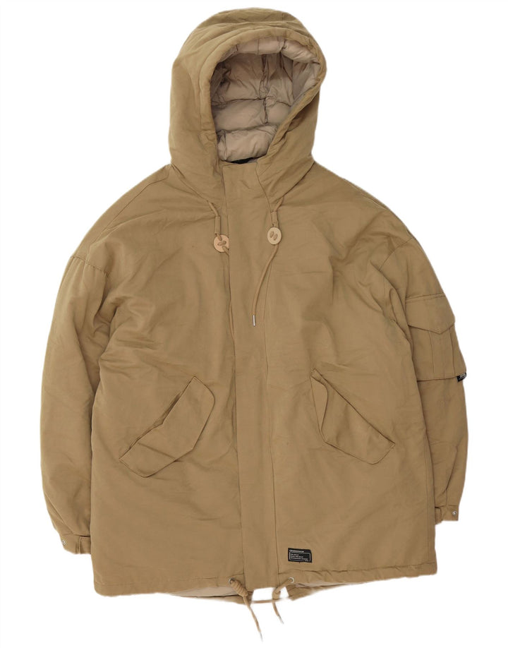 Zara Herren-Jacke mit Kapuze, lockere Passform, gepolstert, UK 38, Mittelbeige, Polyester