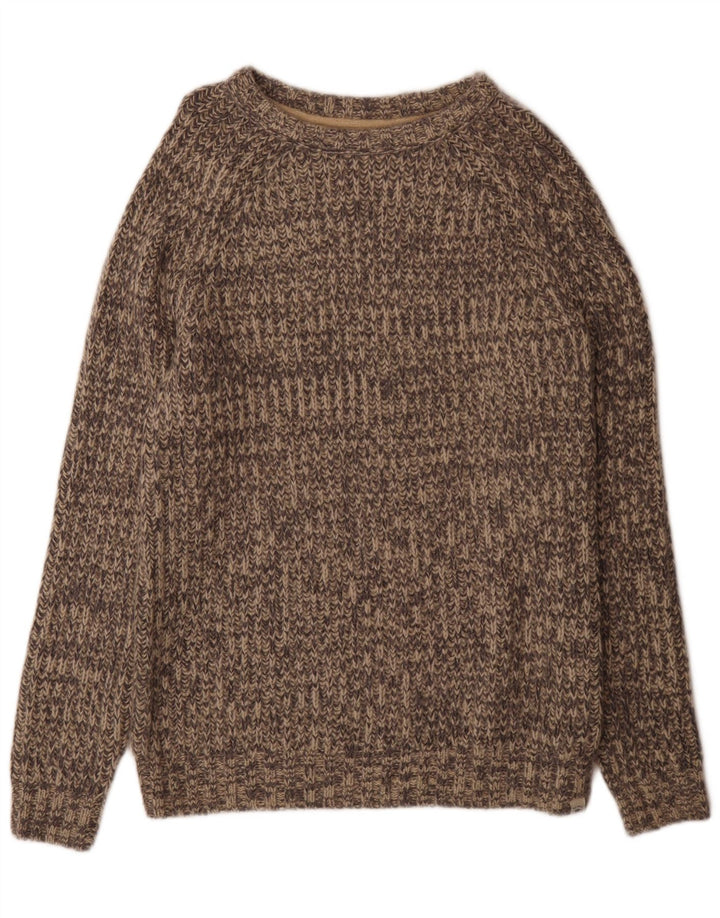Fat Face Herren-Pullover mit Rundhalsausschnitt, Mittelgrau geflecktes Acryl