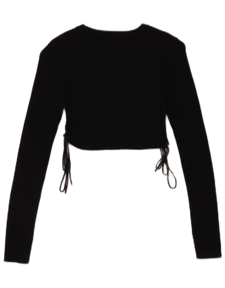 Zara Damen Crop Top Langarm UK 8 Small Schwarz