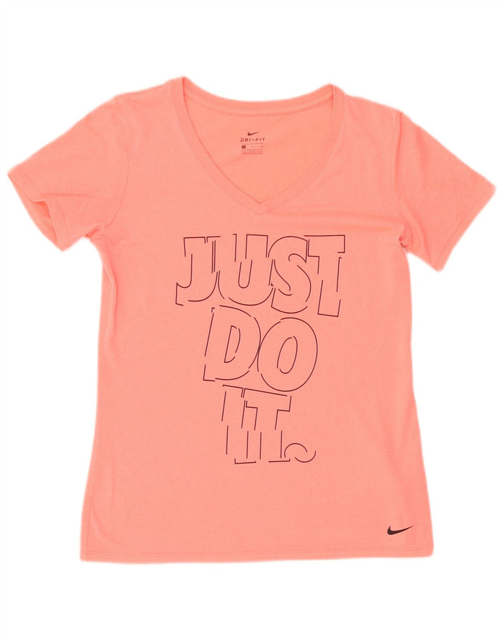 Nike Damen Dri Fit Graphic T-Shirt Top UK 10 Small Pink Polyester