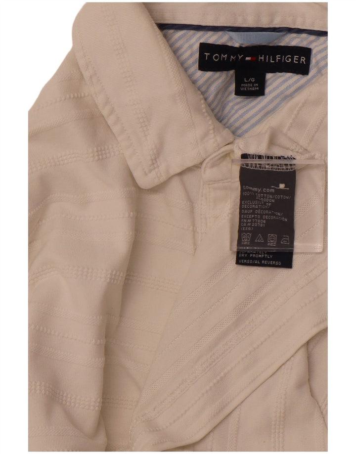 TOMMY HILFIGER Herren-Poloshirt, groß, weiß gestreift, Baumwolle