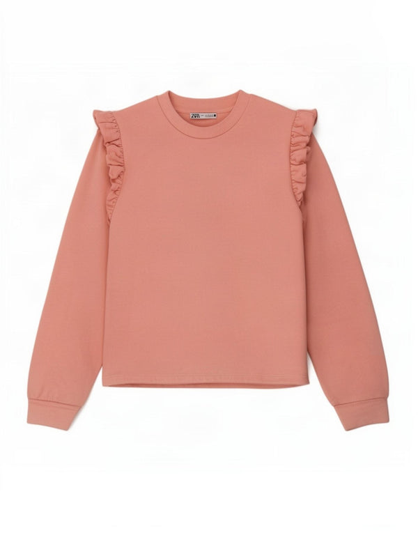 Zara Damen Crop Sweatshirt Pullover UK 10 Small Rosa Baumwolle