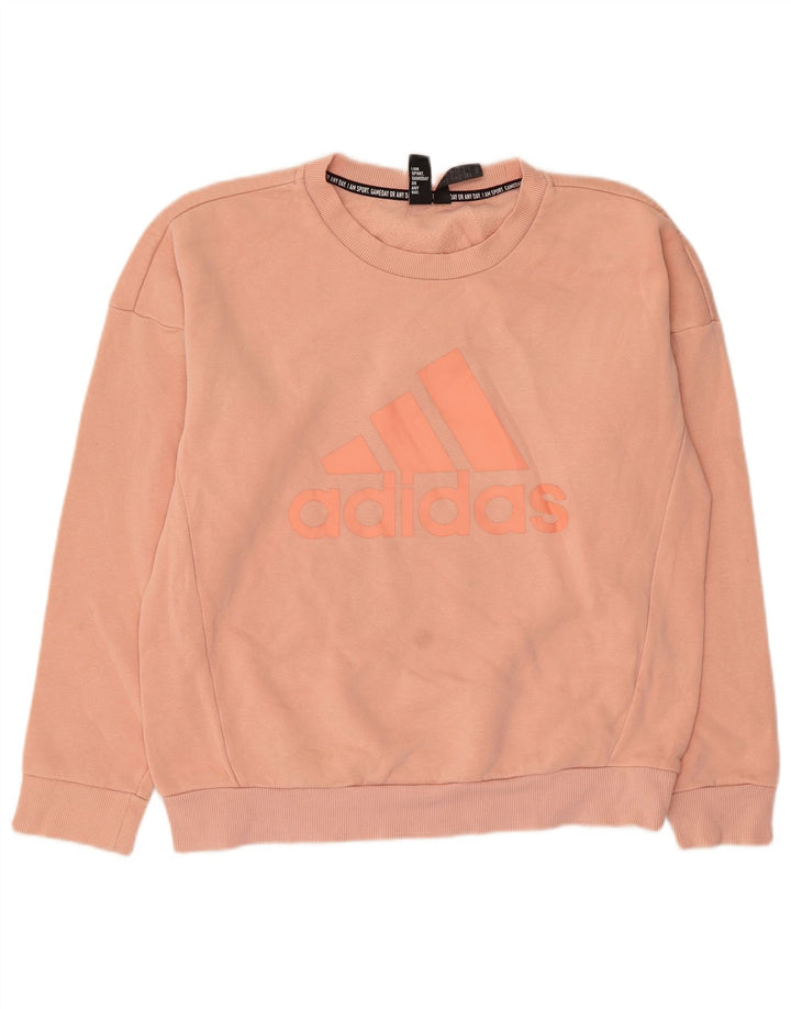 ADIDAS Damen Graphic Sweatshirt Pullover UK 12/14 Mittelrosa Baumwolle