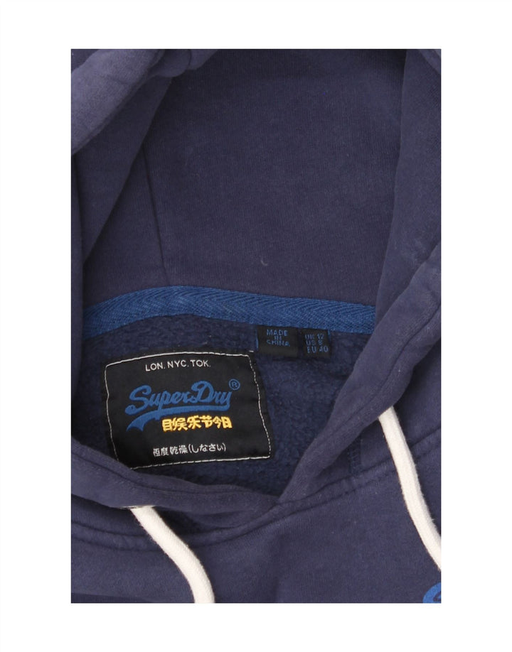 SUPERDRY Womens Graphic Hoodie Jumper UK 12 Medium  Navy Blue